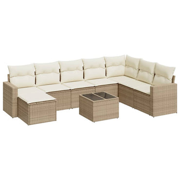 vidaXL Salon de jardin 9 pcs avec coussins Résine tressée Beige