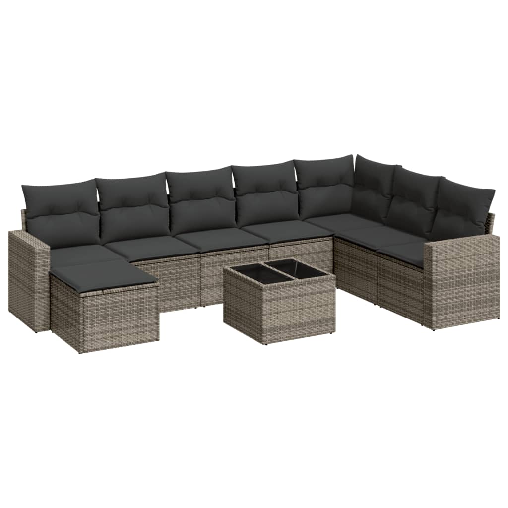 vidaXL Salon de jardin 9 pcs avec coussins Résine tressée Gris