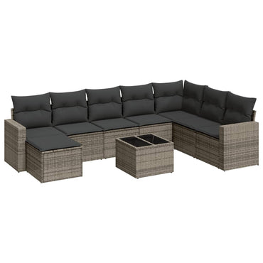vidaXL Salon de jardin 9 pcs avec coussins Résine tressée Gris
