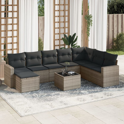 vidaXL Salon de jardin 9 pcs avec coussins Résine tressée Gris