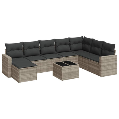 vidaXL Salon de jardin 9 pcs avec coussins Gris clair résine tressée