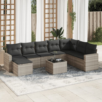 vidaXL Salon de jardin 9 pcs avec coussins Gris clair résine tressée