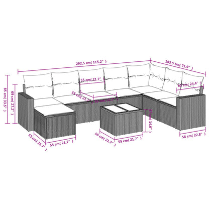 vidaXL 9-tlg. Garten-Sofagarnitur mit Kissen Braun Poly Rattan