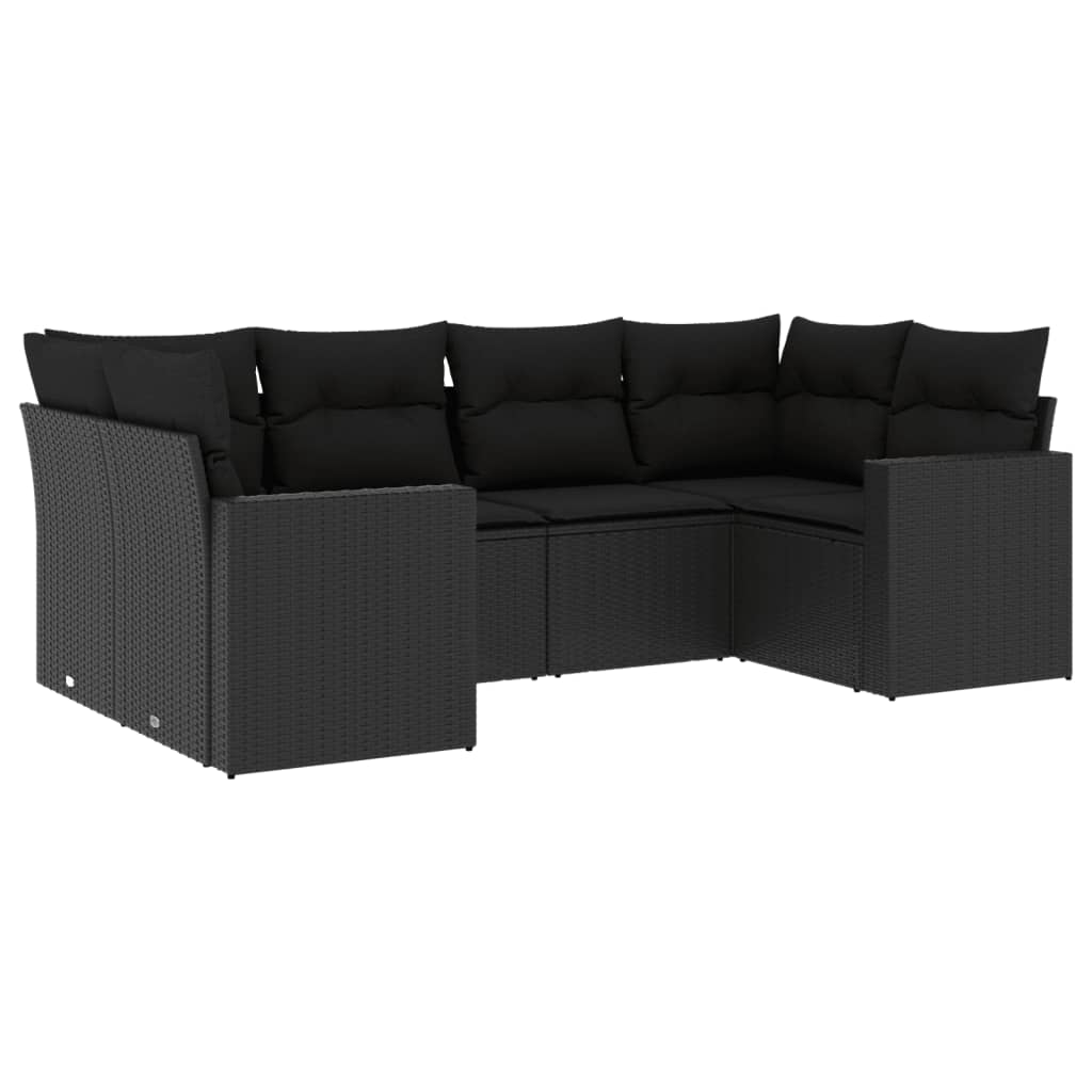 vidaXL Salon de jardin 6 pcs avec coussins Noir Résine tressée