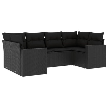vidaXL Salon de jardin 6 pcs avec coussins Noir Résine tressée