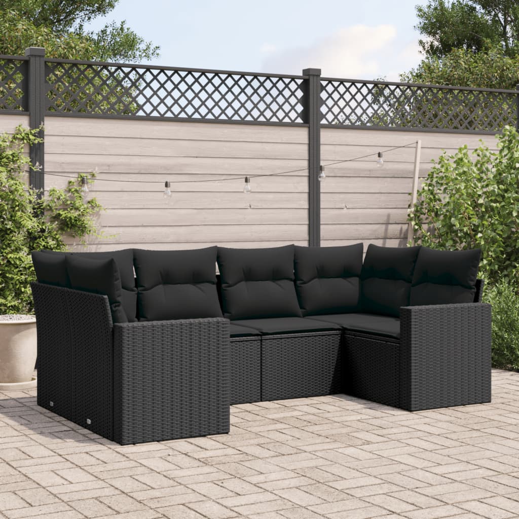 vidaXL Salon de jardin 6 pcs avec coussins Noir Résine tressée