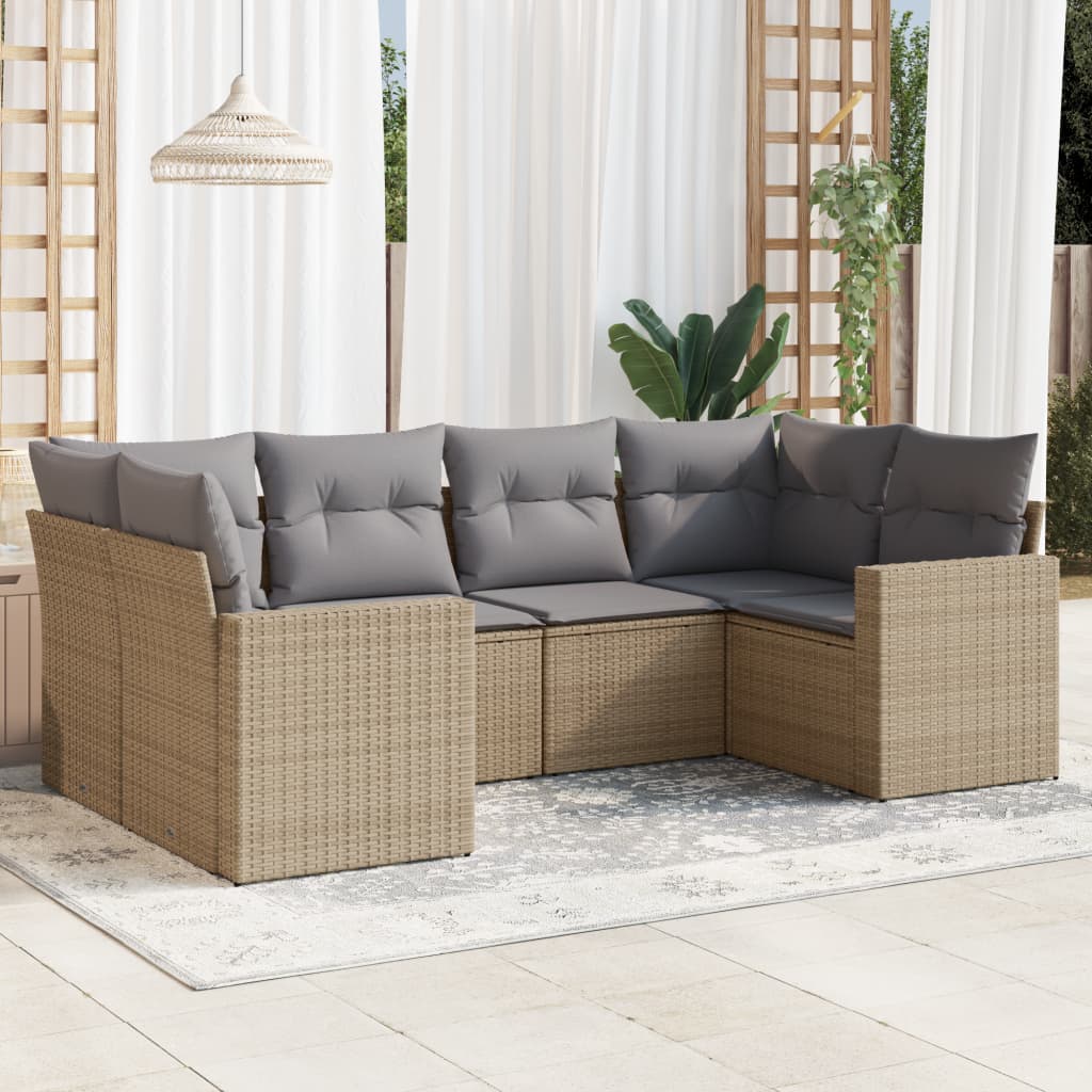 vidaXL Salon de jardin 6 pcs avec coussins beige résine tressée