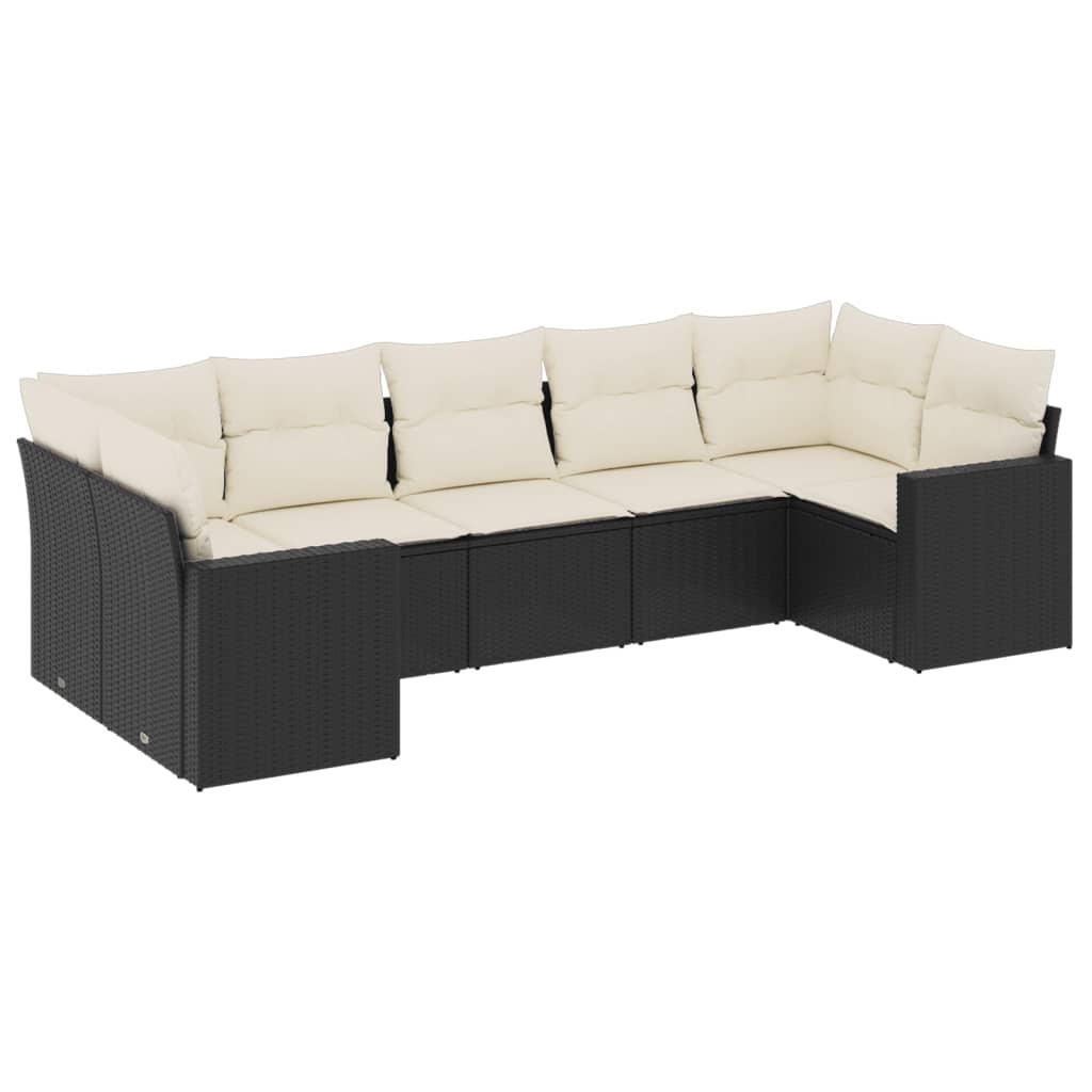 vidaXL Salon de jardin 7 pcs avec coussins Noir Résine tressée