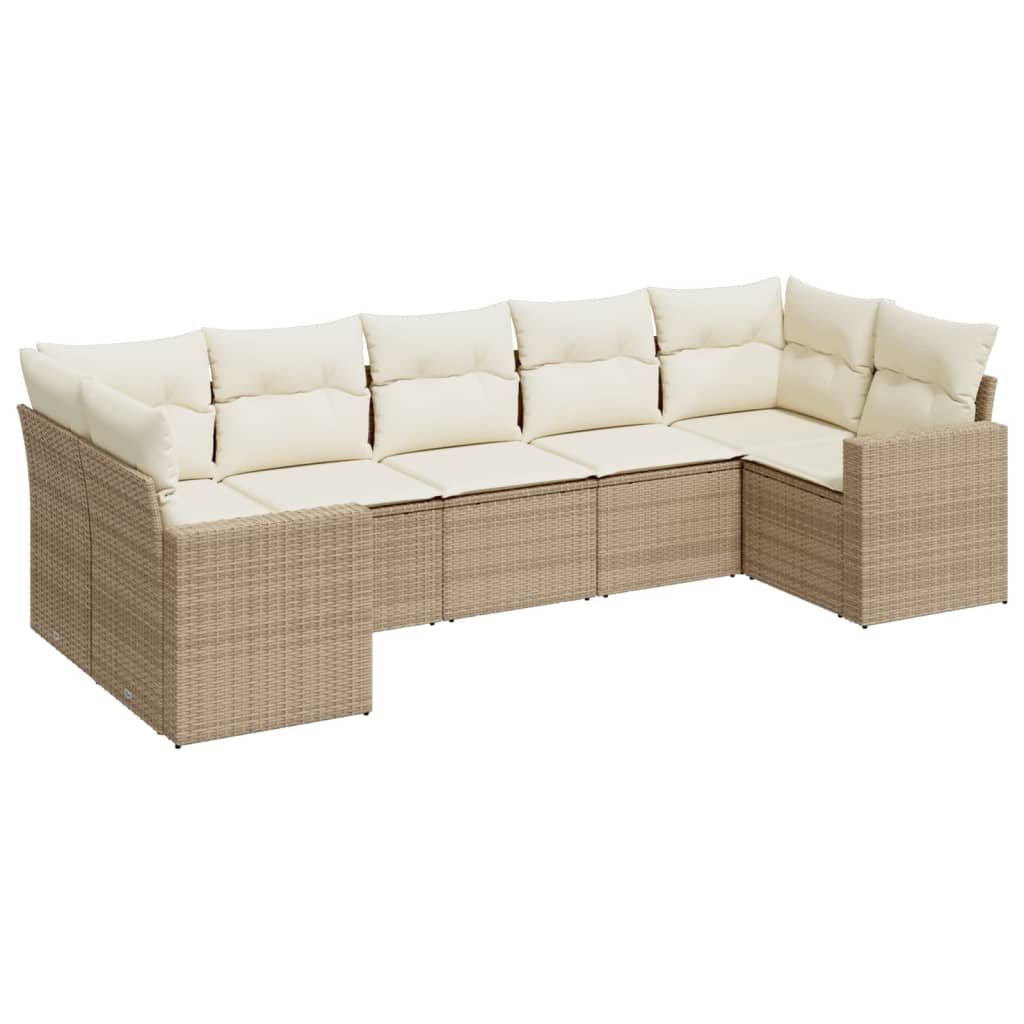vidaXL Salon de jardin 7 pièces avec coussins en résine tressée beige