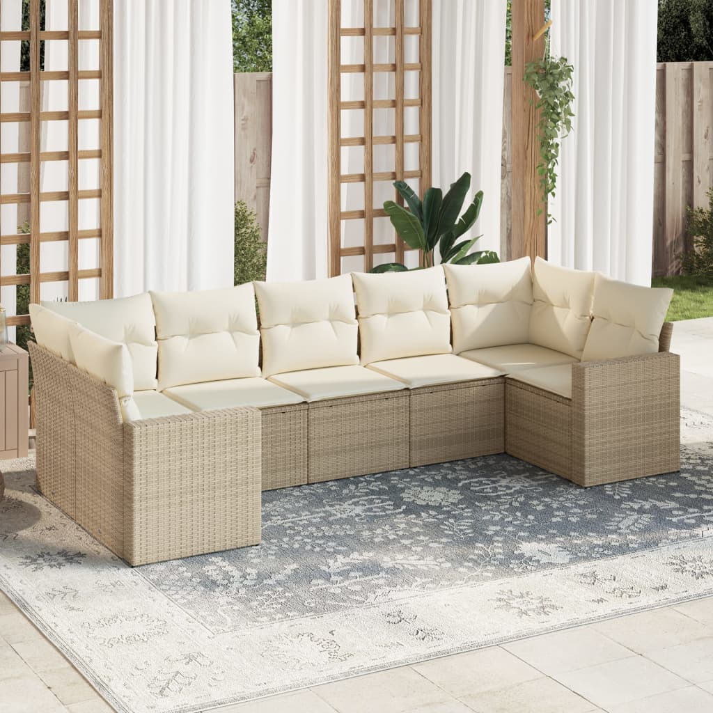 vidaXL Salon de jardin 7 pièces avec coussins en résine tressée beige