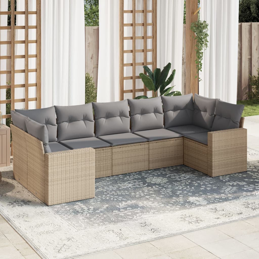 vidaXL Salon de jardin 7 pièces avec coussins en résine tressée beige