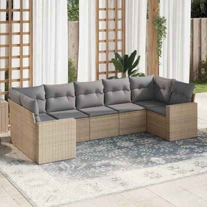 vidaXL Salon de jardin 7 pièces avec coussins en résine tressée beige