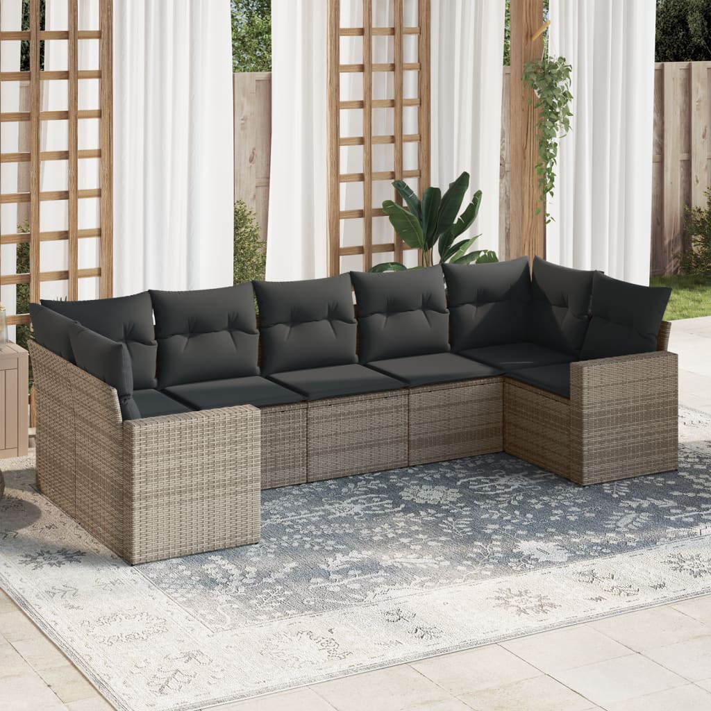 vidaXL Ensemble de canapés de jardin 7 pcs avec coussins Gris Résine tressée