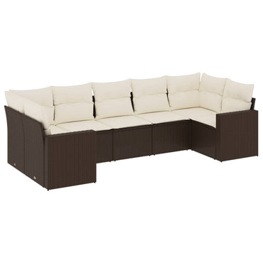 vidaXL Salon de jardin 7 pièces avec coussins résine tressée marron