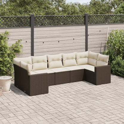 vidaXL Salon de jardin 7 pièces avec coussins résine tressée marron