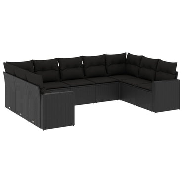 vidaXL Salon de jardin 9 pcs avec coussins Noir Résine tressée