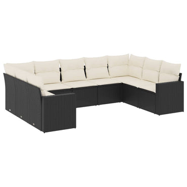 vidaXL Salon de jardin 9 pcs avec coussins Noir Résine tressée
