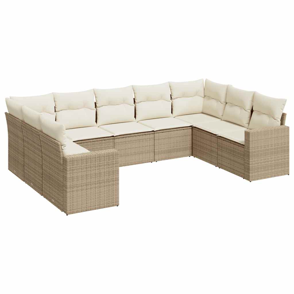 vidaXL Salon de jardin 9 pcs avec coussins Résine tressée Beige