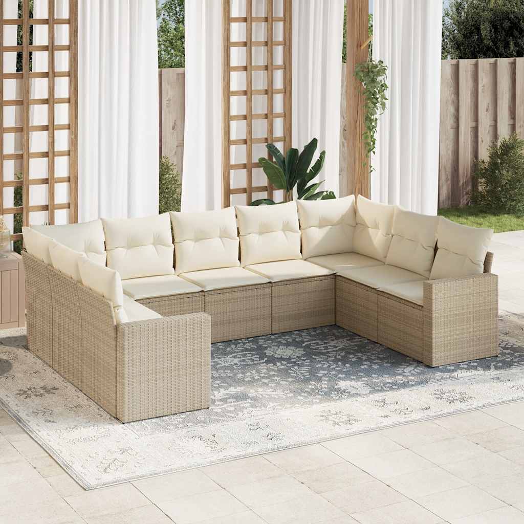 vidaXL Salon de jardin 9 pcs avec coussins Résine tressée Beige