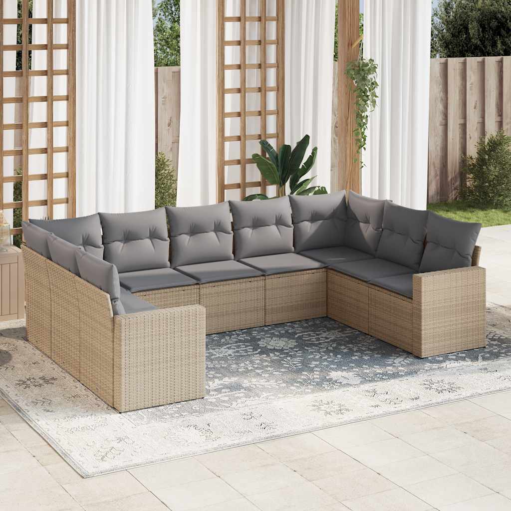 vidaXL Salon de jardin 9 pcs avec coussins Résine tressée Beige