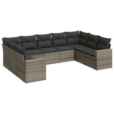 vidaXL Salon de jardin 9 pcs avec coussins Résine tressée Gris