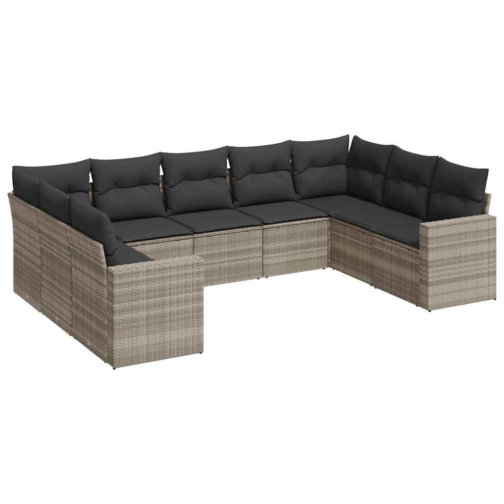 vidaXL Salon de jardin 9 pcs avec coussins Gris clair résine tressée