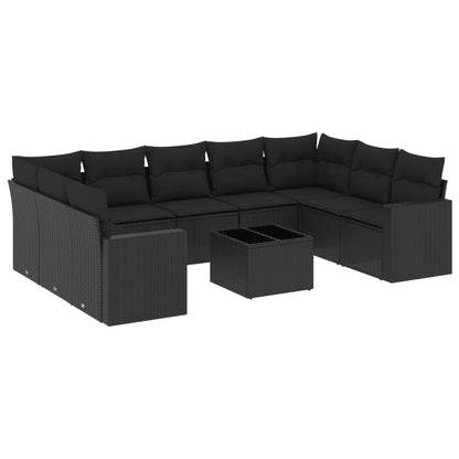 vidaXL Salon de jardin 10 pcs avec coussins Noir Résine tressée