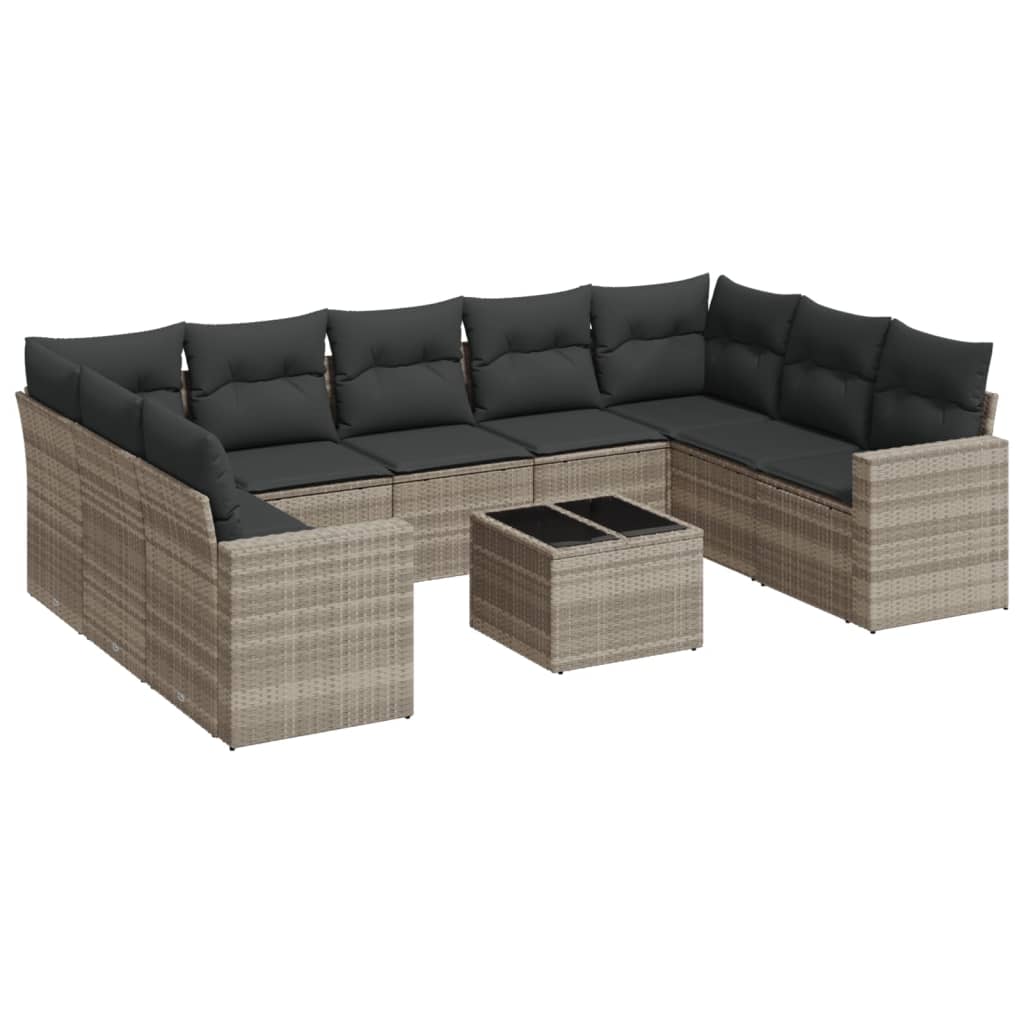 vidaXL Salon de jardin 10 pcs avec coussins gris clair résine tressée