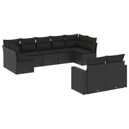 vidaXL Salon de jardin 9 pcs avec coussins Noir Résine tressée
