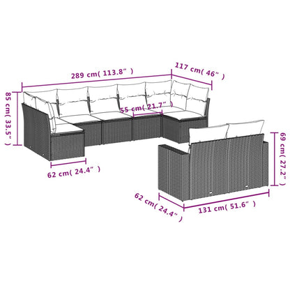 vidaXL Salon de jardin 9 pcs avec coussins Noir Résine tressée