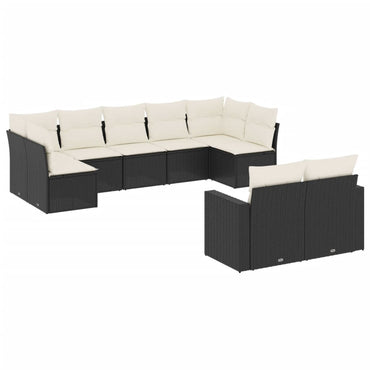 vidaXL Salon de jardin 9 pcs avec coussins Noir Résine tressée