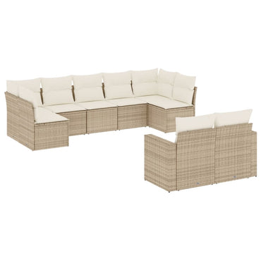 vidaXL Salon de jardin 9 pcs avec coussins Résine tressée Beige