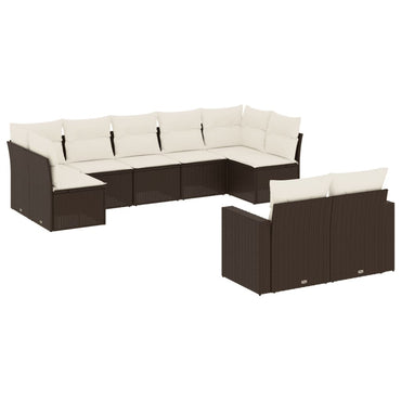 vidaXL Ensemble de canapés de jardin 9 pcs avec coussins résine tressée marron