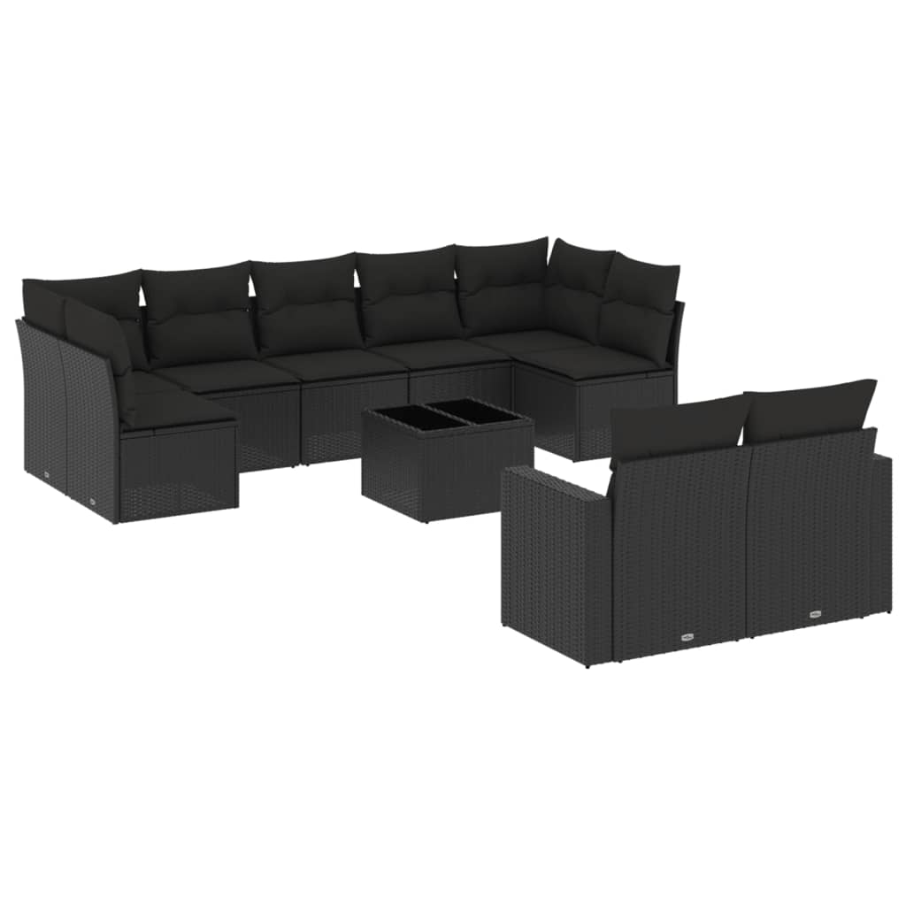 vidaXL Salon de jardin 10 pcs avec coussins Noir Résine tressée