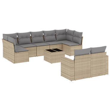 vidaXL Salon de jardin 10 pcs avec coussins beige résine tressée