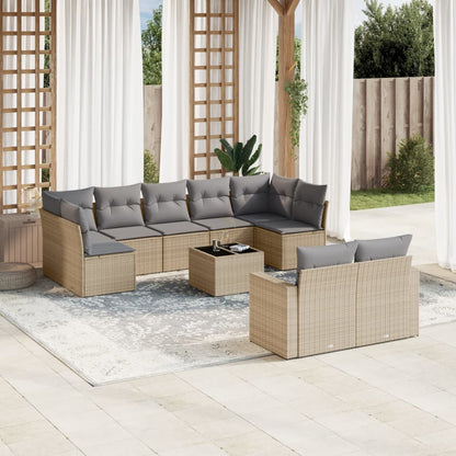 vidaXL Salon de jardin 10 pcs avec coussins beige résine tressée
