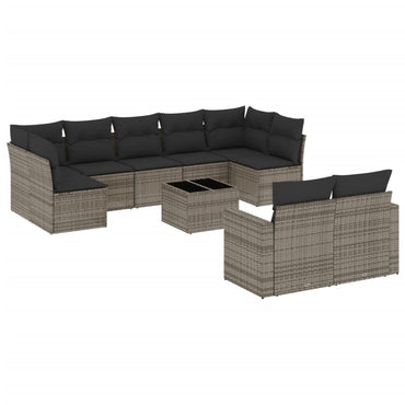 vidaXL Salon de jardin 10 pcs avec coussins résine tressée gris