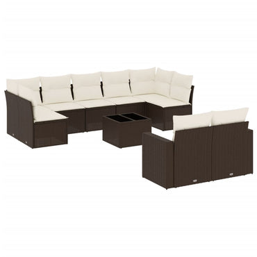 vidaXL 10-tlg. Garten-Sofagarnitur mit Kissen Braun Poly Rattan