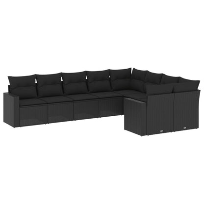 vidaXL Salon de jardin 9 pcs avec coussins Noir Résine tressée
