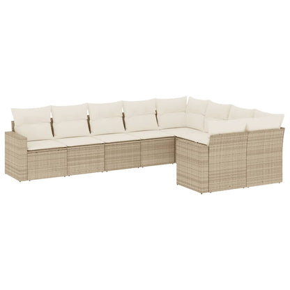 vidaXL Salon de jardin 9 pcs avec coussins Résine tressée Beige