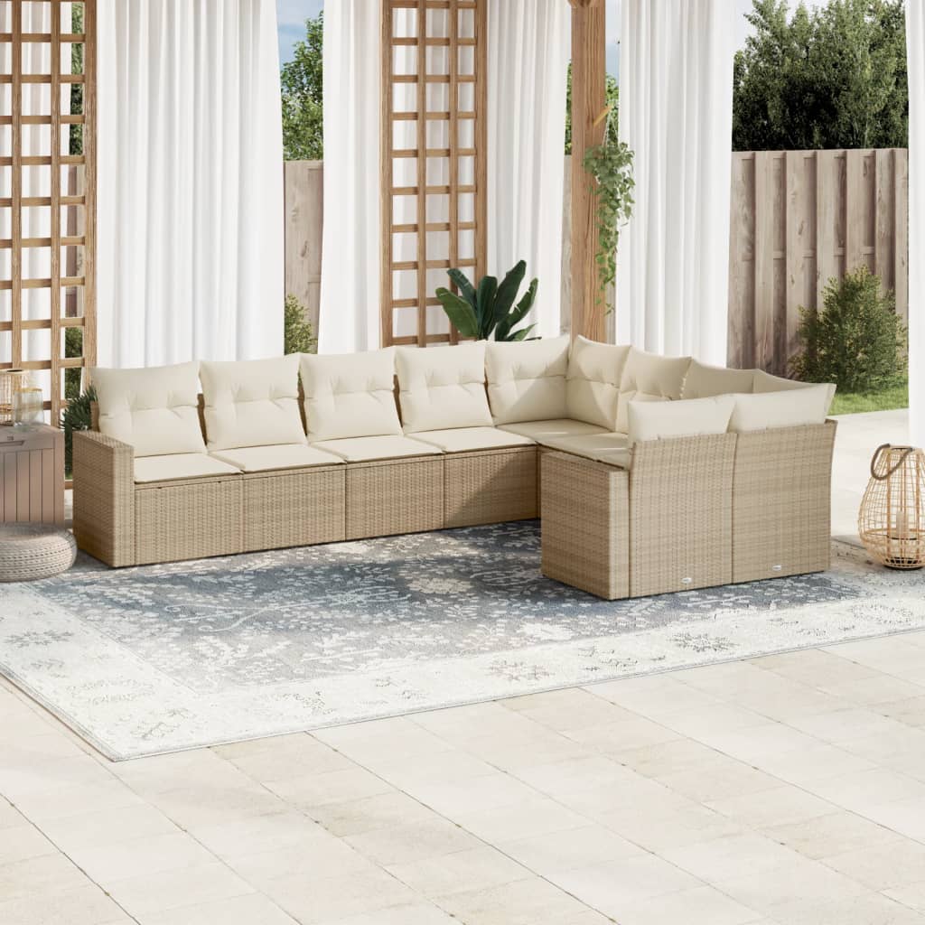 vidaXL Salon de jardin 9 pcs avec coussins Résine tressée Beige