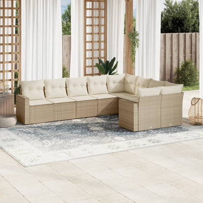 vidaXL Salon de jardin 9 pcs avec coussins Résine tressée Beige
