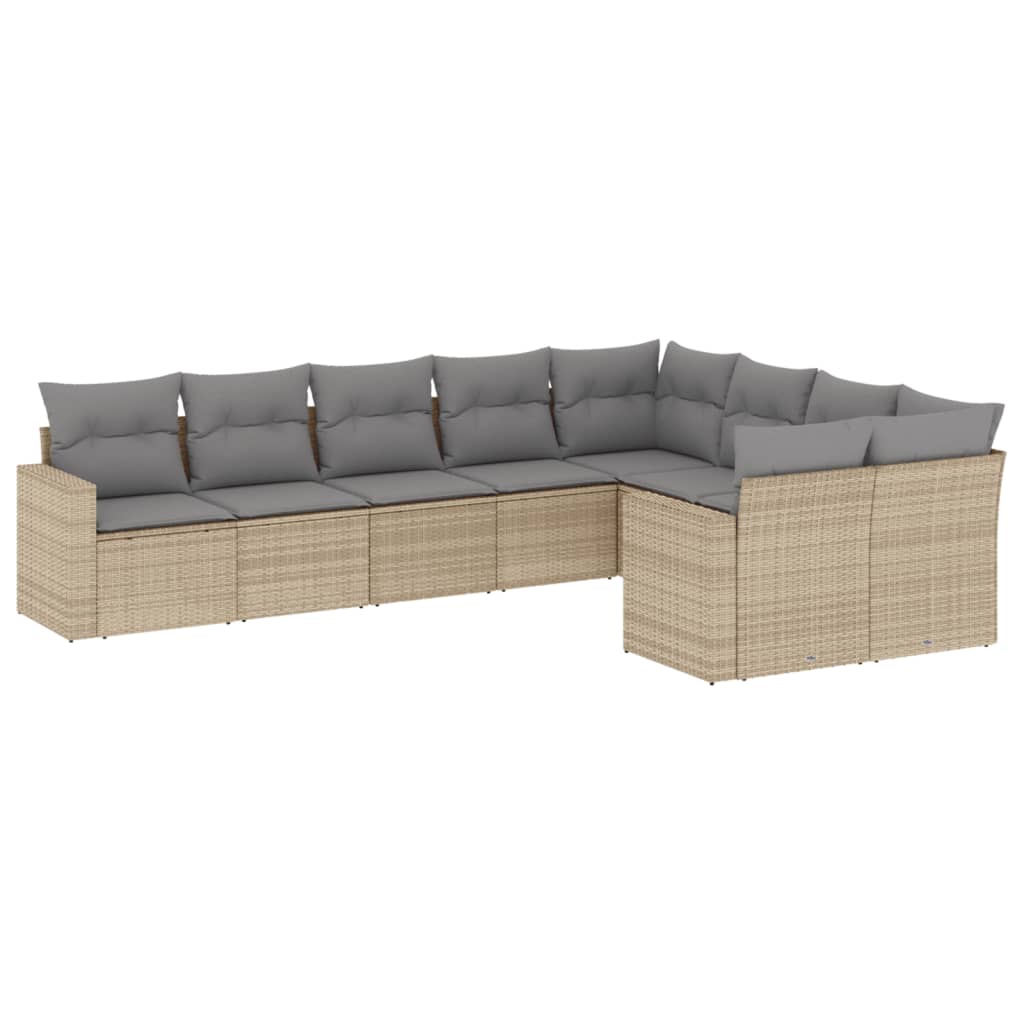 vidaXL 9-tlg. Garten-Sofagarnitur mit Kissen Beige Poly Rattan