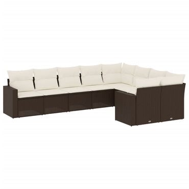 vidaXL Ensemble de canapés de jardin 9 pcs avec coussins résine tressée marron