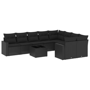 vidaXL Salon de jardin 10 pcs avec coussins Noir Résine tressée