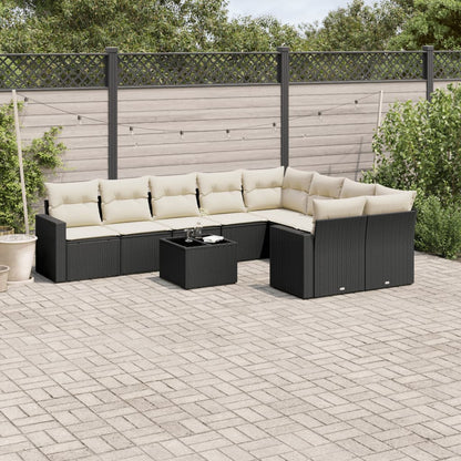 vidaXL 10-tlg. Garten-Sofagarnitur mit Kissen Schwarz Poly Rattan