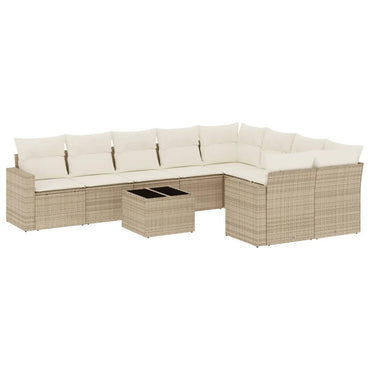 vidaXL Salon de jardin 10 pcs avec coussins beige résine tressée