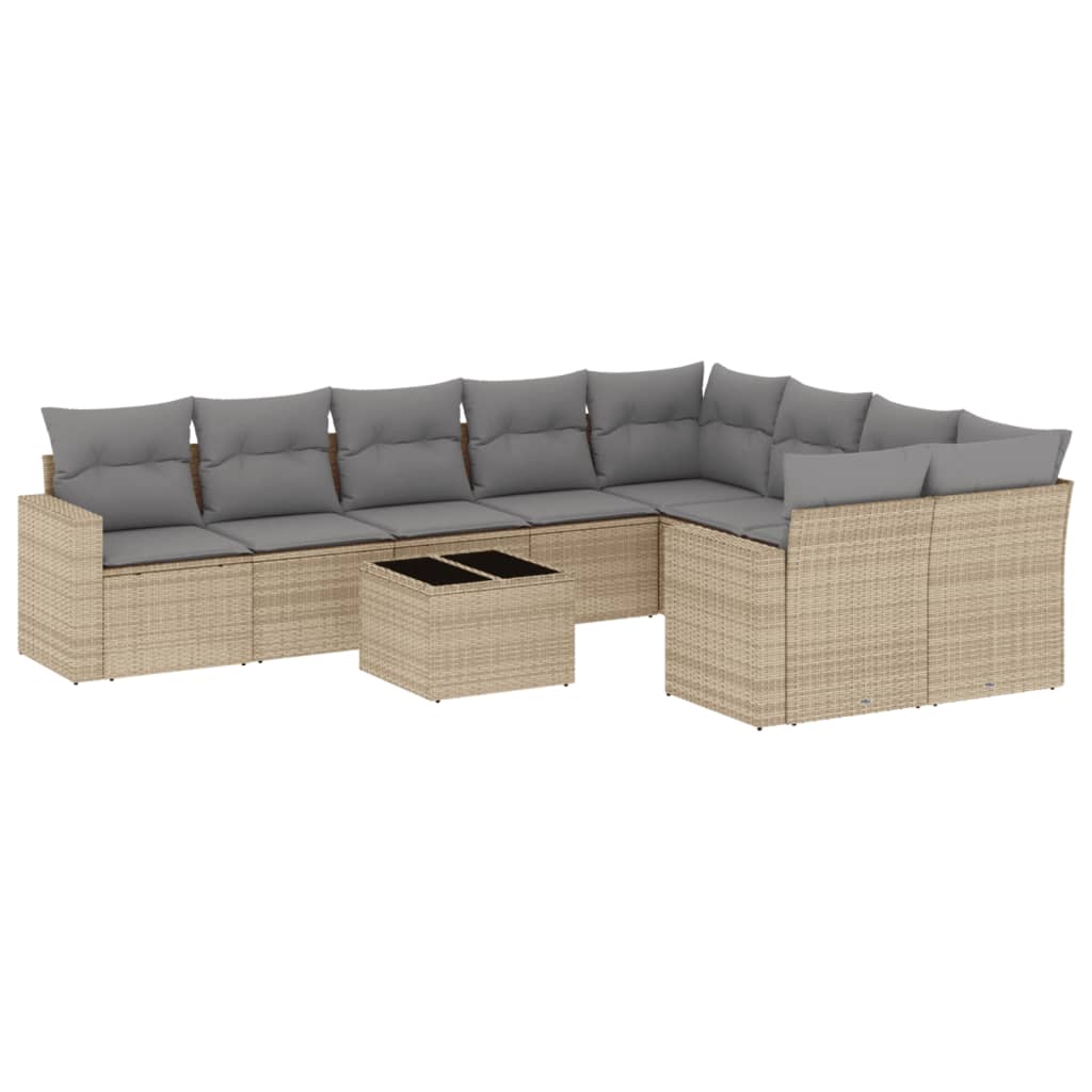 vidaXL Salon de jardin 10 pcs avec coussins beige résine tressée