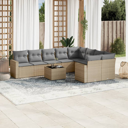 vidaXL Salon de jardin 10 pcs avec coussins beige résine tressée