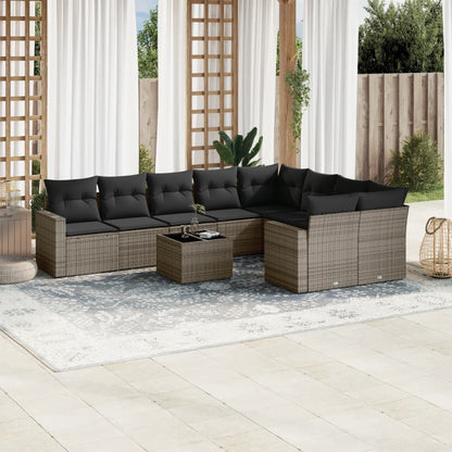 vidaXL Salon de jardin 10 pcs avec coussins résine tressée gris